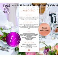 Rose Wedding Menu tea length template printable,Rose gold restaurant menu, 041w Rose Wedding Menu tea length template printable,Rose gold restaurant menu, 041w
